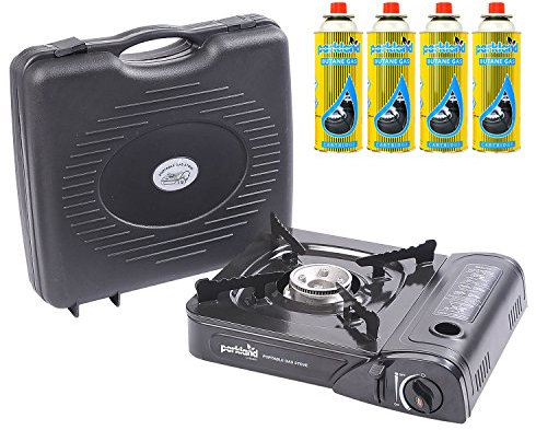 Parkland® Portable Single Burner Hob Camping Gas Stove Cooker + 4 Gas Refills