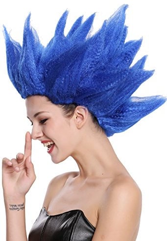 WIG ME UP - 91062-PC3 Perücke Damen Herren Karneval Halloween Cosplay Blume Tulpe Dämon Fee blau hochtoupiert