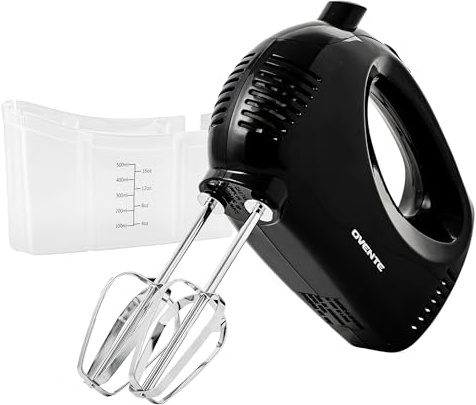 OVENTE 5-Speed Corded Electric Hand Mixer with Stainless Steel Whisks, Compact Portable Design with Snap-On Storage Case,150W Lightweight Handheld Mixer for Baking & Cooking, Black HM151B