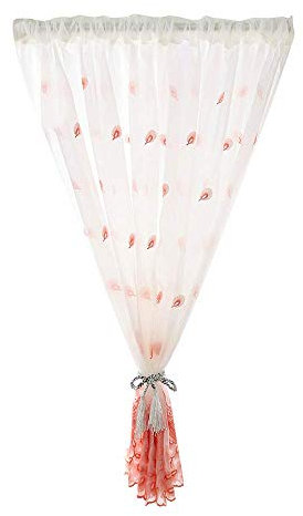 Xmiral Türvorhang Kurz Gardine 120x100cm Pfau Gedruckte Scheibengardine mit Stangenloch Lichtdurchlässig (Rosa)