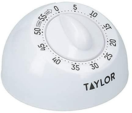 Taylor Kitchen Timer, Classic Mechanical Cooking and Baking Countdown Rotating Alarm, 60 Minutes, White