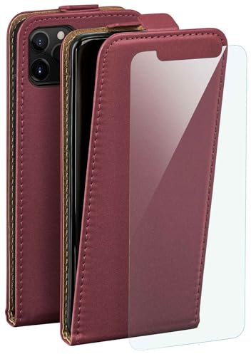 moex 4 in 1 Pack für iPhone 11 Pro Hülle mit 3X Schutzfolie, Schutzhülle 360 Grad Rundumschutz [Flip Case Klapphülle + FlexProtect Folie] Handyhülle PU Leder, Weinrot