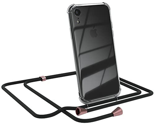 EAZY CASE Handykette kompatibel mit iPhone XR Handyhülle mit Umhängeband, Handykordel mit Schutzhülle, Silikonhülle, Hülle mit Band, Stylische Kette mit Hülle für Smartphone, Clips in Rose