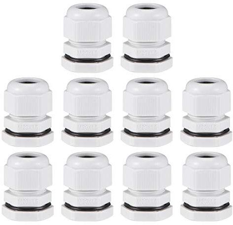 sourcing map M20x1.5 Cable Gland 6mm-12mm Wire Hole Waterproof Nylon Joint Adjustable Locknut with Washer White 10pcs