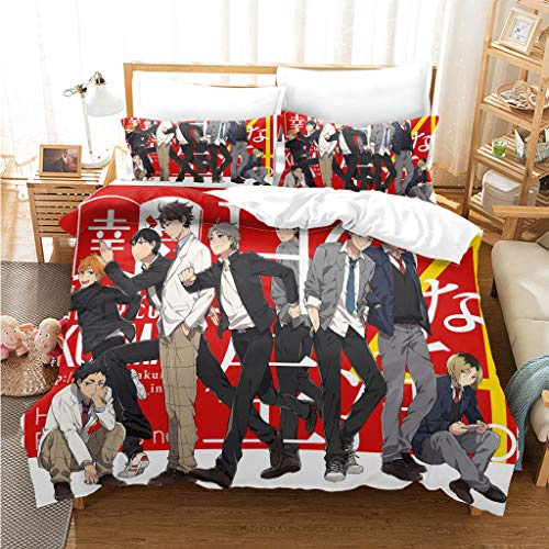 Haikyuu Bettbezug-Set, Anime-Bettwäsche-Set, Cartoon-3D-Druck, Kissenbezug