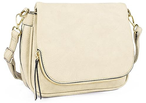 GLITZALL Crossbody-Taschen für Damen, kleine Cross-Body-Börse und Schulter-Handtaschen mit mehreren Taschen, PU-Leder, beige, Small