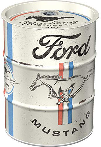 Nostalgic-Art Retro Spardose, 600 ml, Ford Mustang – Horse & Stripes Logo – Geschenk-Idee für Ford-Zubehör Fans, Original Lizenzprodukt (OLP), Sparschwein aus Metall, Vintage Blech-Sparbüchse