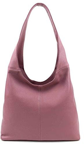 Made in Italy Damen Leder Tasche Shopper Schultertasche Umhängetasche Handtasche Beuteltasche Hobo Bag Ledertasche Nappaleder Rose