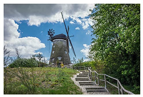 artboxONE Poster 30x20 cm Natur Windmühle in Benz hochwertiger Design Kunstdruck - Bild mühle Benz blau