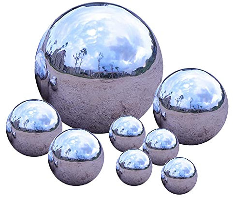 Kunjocy Edelstahl Gazing Ball 8 Stück 50150 mm Spiegelpolierte hohle Kugel reflektierende Gartenkugel schwimmende Teichkugeln nahtlose Gazing Globe für Haus Garten Ornament Dekorationen (8 Stück Mix)