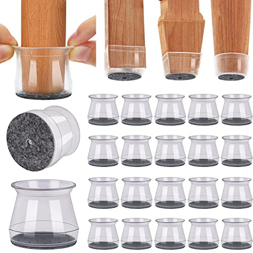 BUMACO Chair Leg Floor Protectors Chair Leg Protectors for Hardwood Floors Silicone Pads Covers to Protect Floors Clear-20 Pcs, Universal L (33-50mm)