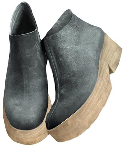 Minetom Stivali Donna con Zeppa Plateau Stivaletti in Pelle PU Zip Scarpe Stivali Corti con Suola Spessa Autunno Inverno Stivaletti A Nero 37 EU