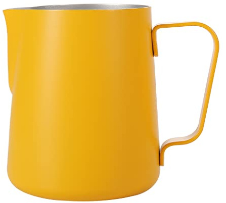 Dianoo Espresso Dampfkrug 350 ml, Milchaufschäumkännchen, Edelstahl, Kaffeemilch, Aufschäumbecher, Kaffeekännchen, Latte Art, Gelb