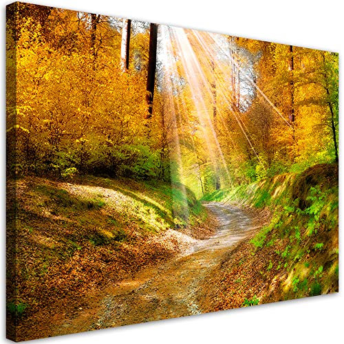 Feeby Vlies Leinwand Bilder - Vlies Bild Wohnzimmer - Wald Herbst Natur - 120x80 1tlg - Deko Schlafzimmer Groß - Wanddekoration - Gemälde - Modern Wandbilder - Kunstdruck
