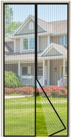 JIANJIAO mosquitera puerta magnetica,85x205cm Puerta de Malla Corredera cortina para del Balcón Corredor Contrapuertas con Anti Mosquito Insecto Se Cierra Automáticamente-Negro