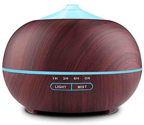 TENSWALLMOA Aromatherapy Essential Oil Diffuser Humidifier: 400ml Aroma Ultrasonic Air Diffusers for Large Room - Scented Cool Mist Vaporizer Timer Home 7 Colours Fragrance LED Light Bedroom, Brown
