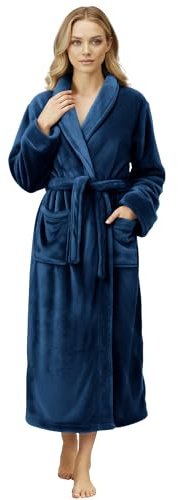 NY Threads Damen-Bademantel, Fleece, Schalkragen, lang, flauschig, Marineblau, Medium