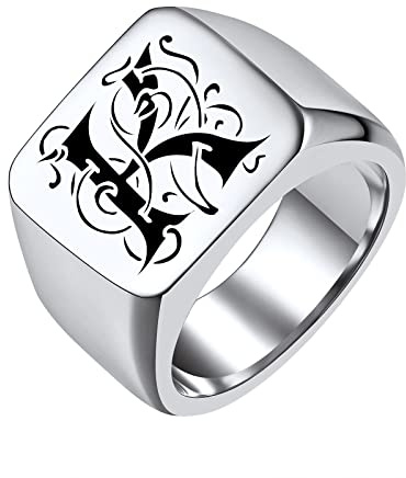 FindChic Benutzerdefinierte Initialen Monogramm Siegelringe für Männer Personalisierte Edelstahl Ringe Ideales Erinnerungsgeschenk für Mann 20.75