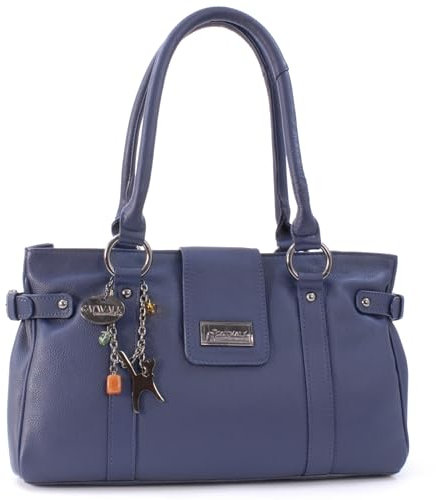 Catwalk Collection Handbags - Damen Leder Schultertasche - Handtasche Mittelgroß für Notizbuch A5 - MARTINA - Blau