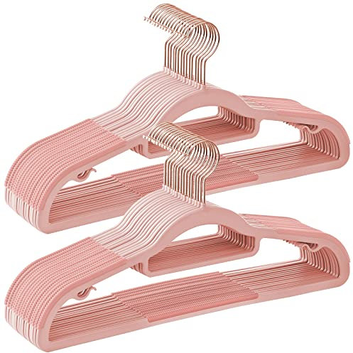 SONGMICS Grucce 30 Pezzi, Grucce Appendiabiti in Plastica, Antiscivolo, Salvaspazio, Spesso 0,5 cm, Largo 42 cm, Gancio Girevole a 360° Color Oro Rosa, Rosa Chiaro e Rosa CRP020PK01