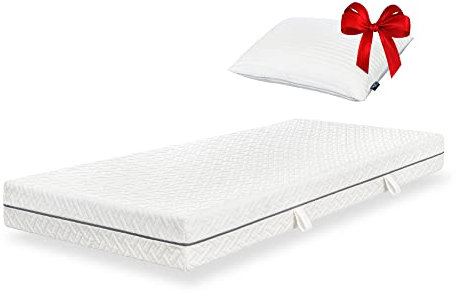 ESSENCE SLEEP Matratze 90x200x18 cm, 7-Zonen Komfortschaummatratze mit Memory Foam Schicht, Härtegrad 2 (H2), mit 1 Kopfkissen, Rollmatratze, Öko-Tex Standard 100
