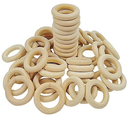 Holz Ringe,50 Stück Natür Holzring Holz Ringe Kreise Makramee Holzring DIY Handwerk Ring Hölzerner Beißring Zum DIY, Deko,Mobile,Schmuck,Holzkranz,Bastelring(30 mm)