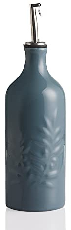 Sweejar Ceramic Oil Dispenser Bottle, 20 Oz Relief Opaque Cruet Protects to Reduce Oxidation, Suitable for Storage of Vinegar, Soy Sauce, Coffee Syrup, Liquids, Set of 1 (Fog Blue)