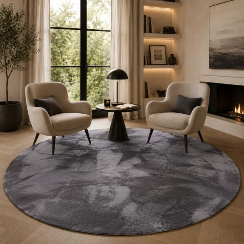 Pergamon Luxus Fellteppich Pearl Anthrazit Rund – Super Soft Kunstfell Hochflor Teppich