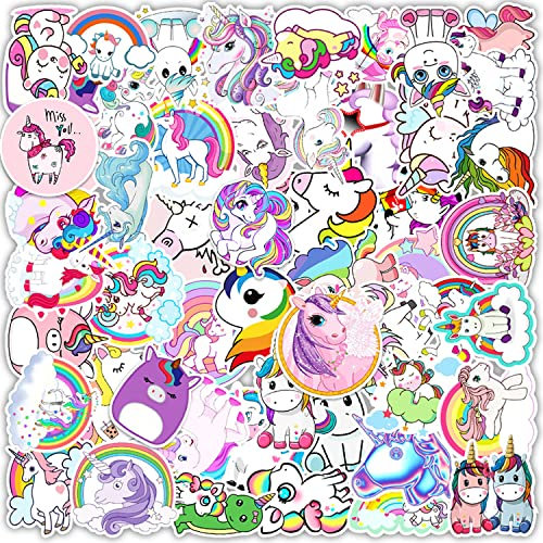 Huaxintoys 100 Blätter Einhorn Thema Aufkleber Set, Wasserfeste Vinyl Aufkleber für Dekoration Auto Laptop Motorrad Fahrrad Wasserflasche Telefon Skateboard Aufkleber für Teenager Mädchen Kinder