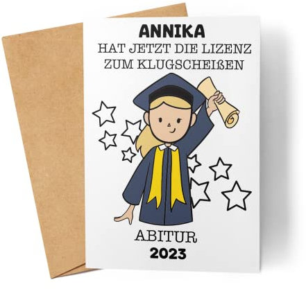 Kiddle-Design Abitur Karte Personalisiert Glückwunschkarte zum Abitur Abi Geschenk Schulabschluss Mädchen Sprüche Lustig Karte Prüfung Bestanden Abschluss Schule