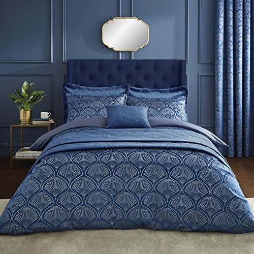 Catherine Lansfield Bedding Art Deco Pearl Bettwäsche-Set für Doppelbett mit Kissenbezügen, Marineblau