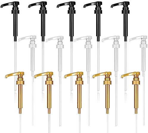 Lavandi 15pcs Syrup Pumps,Coffee Syrup Pump Dispenser Fits 750ml-25.4 oz Bottles,Replacement Syrup Bottle Pump Dispenser for Flavorings Creamer (Gold White Black)