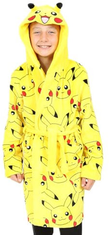 Pokemon - Vestaglia in pile con cappuccio, per bambini e bambine, motivo: Pikachu, Giallo, 13-14 Anni