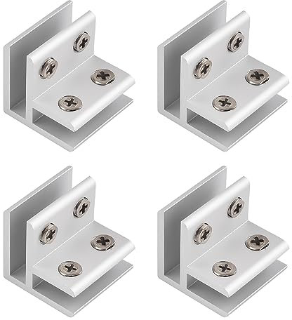 INCREWAY Morsetto per vetro, 4 pezzi, clip per vetro regolabili a 90 gradi, staffa di supporto per mensola in vetro in lega di alluminio, connettore per vetro spesso 5-8 mm