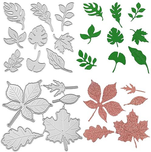 14 Stück Stanzschablonen Ahornblatt Prägeschablonen Metall Stanzschablonen Neuheiten 2024 3D-Blatt-Botanik-Schablonen für Kartenherstellung und DIY Scrapbooking Papier Sammelalbum Dekor