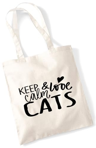 Huuraa Tasche Keep calm and love Cats Geschenk 10 Liter Natural Baumwolle Keep calm and Accessoire
