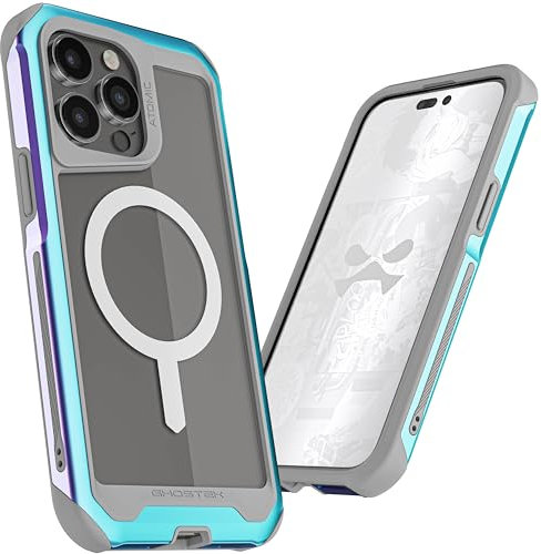 Ghostek Atomic Slim for iPhone 15 Pro Max Case, Compatible with Magnetic MagSafe Accessories, Aluminum Iridescent Fluorescent Bumper, Heavy Duty Protection (6.7 Inch, Prismatic)