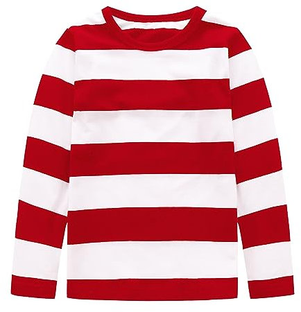Moon Tree Big Boys Striped Shirt Kids Cotton T-Shirts Long Sleeve Top Red and White 10T/ 9-10 Years