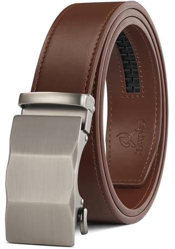 JUKMO Gürtel Herren, Ledergürtel Ratsche Automatikschließe, 35mm Breit Gürtel (Drei Oberflächen - Braun, L-106cm to 115cm Taille Verstellbar (Länge 135cm))