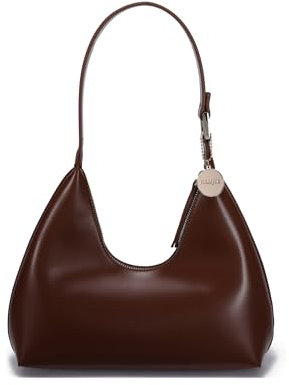 JOLLQUE Umhängetasche für Frauen, kleine Leder Handtasche Geldbörse, einzigartige trendy Reißverschluss Hobo Tasche(Kaffee)