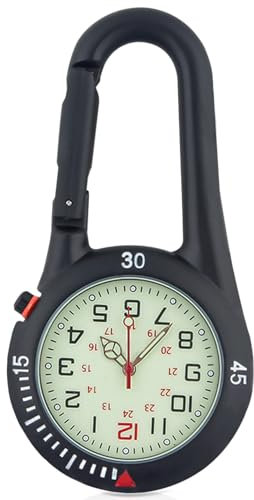 Nizirioo 1 Stück Krankenschwester Uhr: Quarzuhr Multifunktional Karabiner Uhr, Klein Leuchtgürteluhr für Ärzte Krankenschwestern Sanitäter Köche Sport Radfahrer Kletterer Unisex(Schwarz)