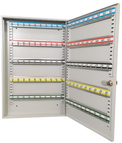 LEOMAR Schlüsselschrank, Schlüsselkasten mit 100 Haken, Schlüsselbox aus Stahlblech, mit Verstellbaren Hakenleisten, Organizer zur Wandbefestigung, Abschließbar, mit Montagematerial, 6 x 35 x 52 cm
