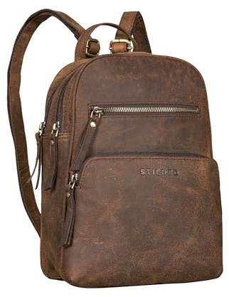 STILORD Fabienne Kleiner Vintage Damen Rucksack Echtleder Dunkel-Braun mit vielen Fächern und Diebstahlsicher - ideal als Tagesrucksack Daypack Freizeitrucksack und Cityrucksack