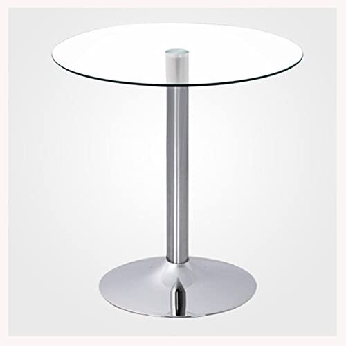 Mesa de comedor moderna de cristal, 80 cm, parte superior redonda transparente, base cromada, ideal para cocina, comedor o bistró, asientos de 2 a 4
