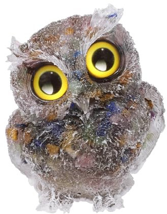 Nupuyai Eule Figur Deko, Kristall Eule Stein Statue, große Heilstein Eulen Geschenke für Frauen, Harz Vögel Tier Figur Hexe Haus Garten Dekoration, Mehrfarbig