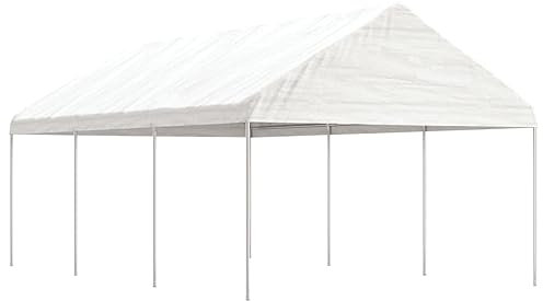 BaraSh Pavillon mit Dach Weiß 6,69 x 4,08 x 3,22 m Polyethylen Pergola Pavillion Winterfest