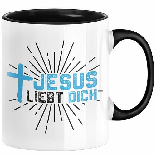 Jesus Liebt Dich Tasse Geschenk Ostern Christentum Kirche Gläubiger Geschenkidee Kaffee-Becher Häferl (Schwarz)