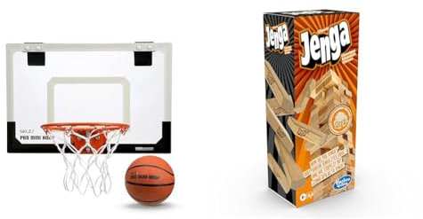 SKLZ Unisex Glow in The Dark Mini Basketball Hoop, White/Black, Standard (18 x 12) & Hasbro Gaming Jenga Classic, Children's Game That Promotes The Speed of Reaction, from 6 Years