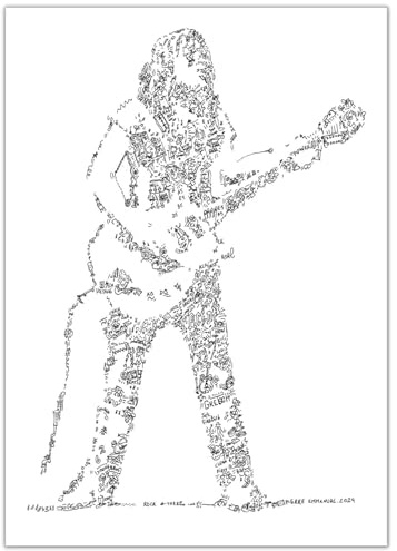 Generisch Malcolm Young - eine Illustration des Rock n Roll Gitarrenhelden der ACDC Band mit Doodles. Poster Gitarre Geschenk gibson sg Biografie drawmylife zieh mein Leben Angus (A3-30x42cm)