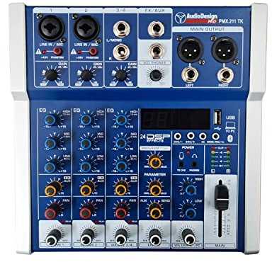 Audiodesign Pro Mixer audio professionale, console con 4 canali, bluetooth, 24 effetti DSP e ingresso Ottico Toslink